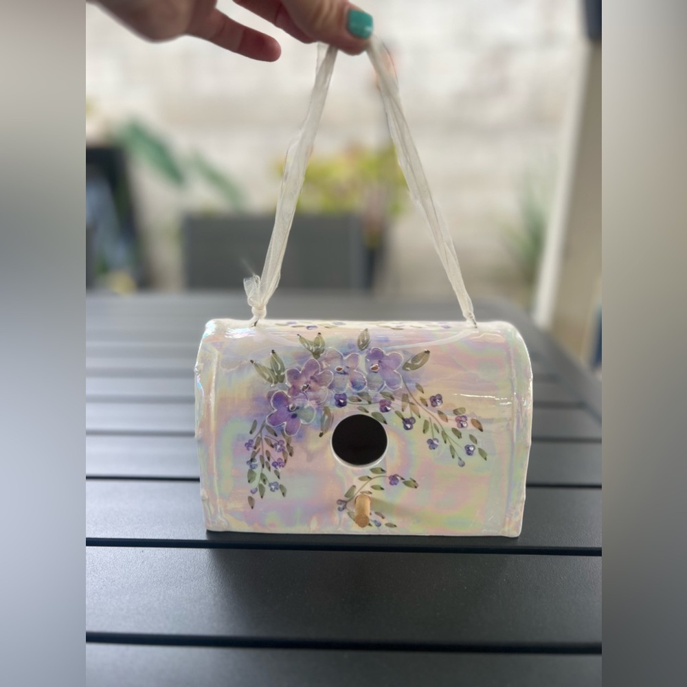 Ceramic Hand Painted Iridescent Bird Feeder